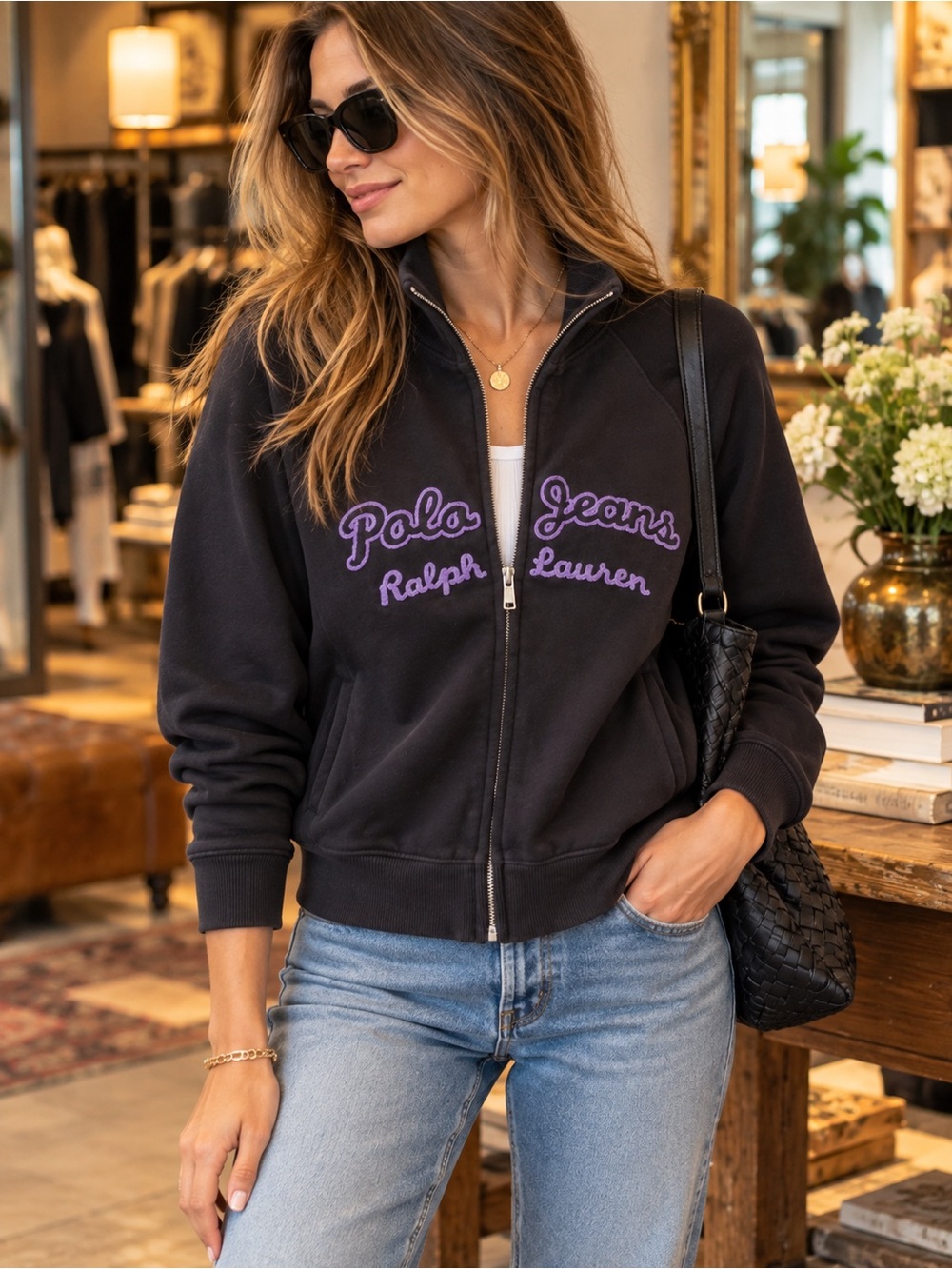 Polo Jeans Ralph Lauren Women’s L Embroidered Full Zip Sweatshirt Y2K